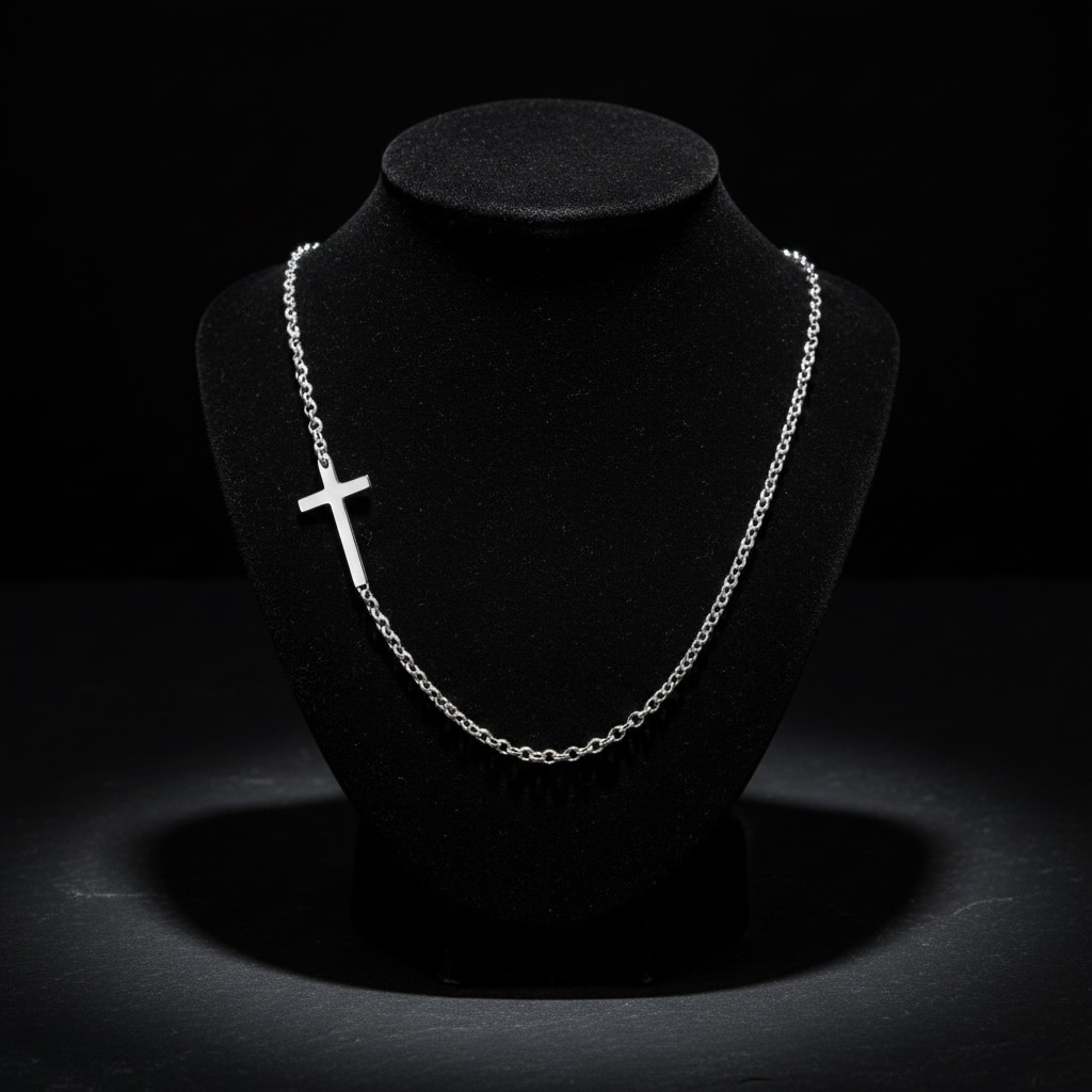 Sterling Silver 925 Sideways Cross Necklace "Humble" - Image 2