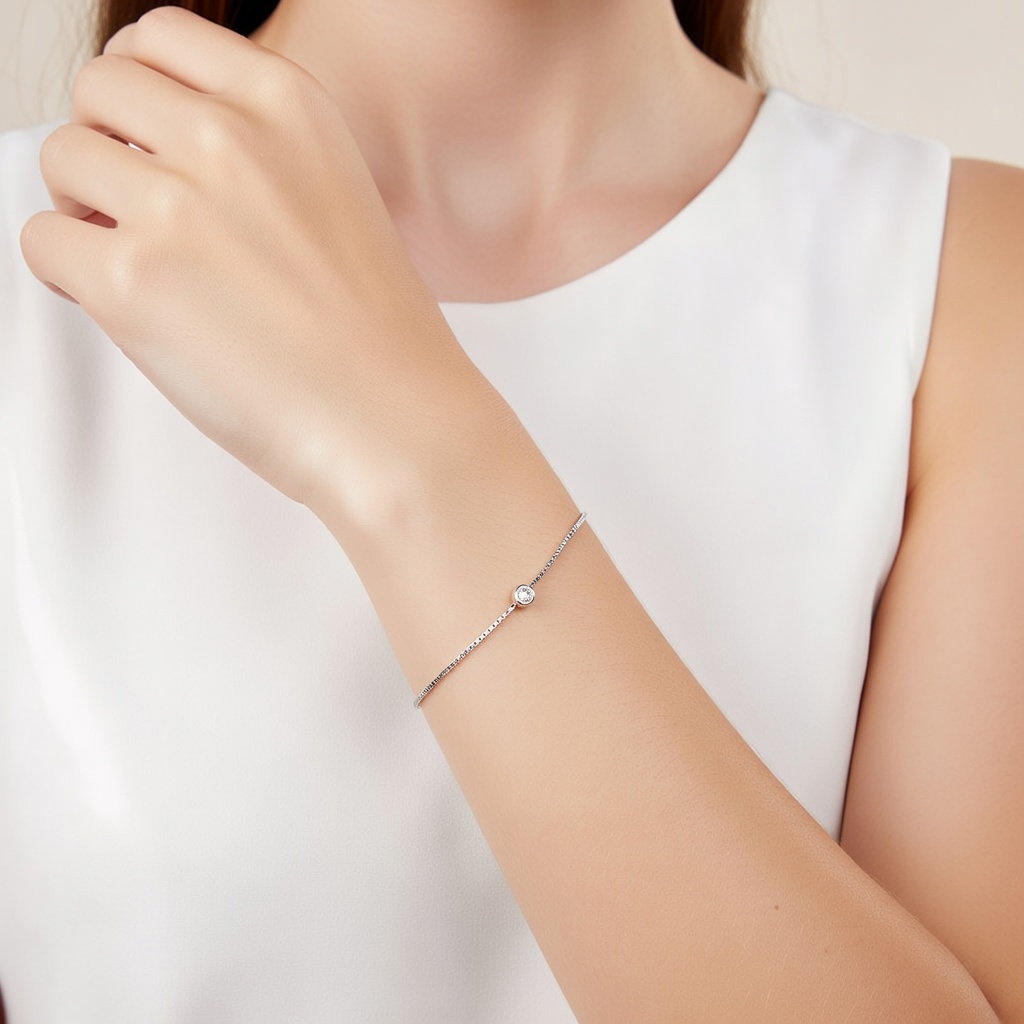 Sterling Silver 925 Solitaire CZ Bracelet "Gemma" - Silver Image 4