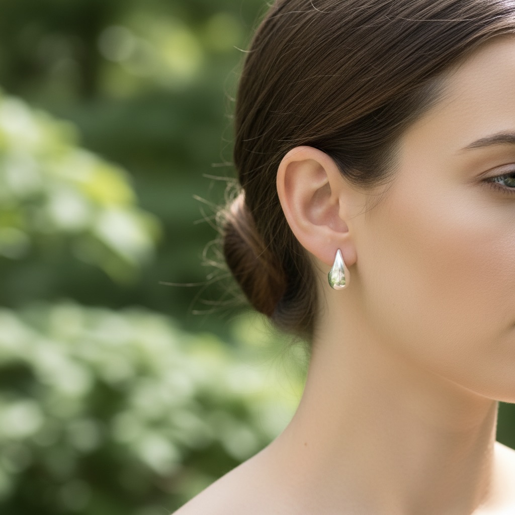 Sterling Silver 925 Teardrop Stud Earrings "Pebble" - Image 3