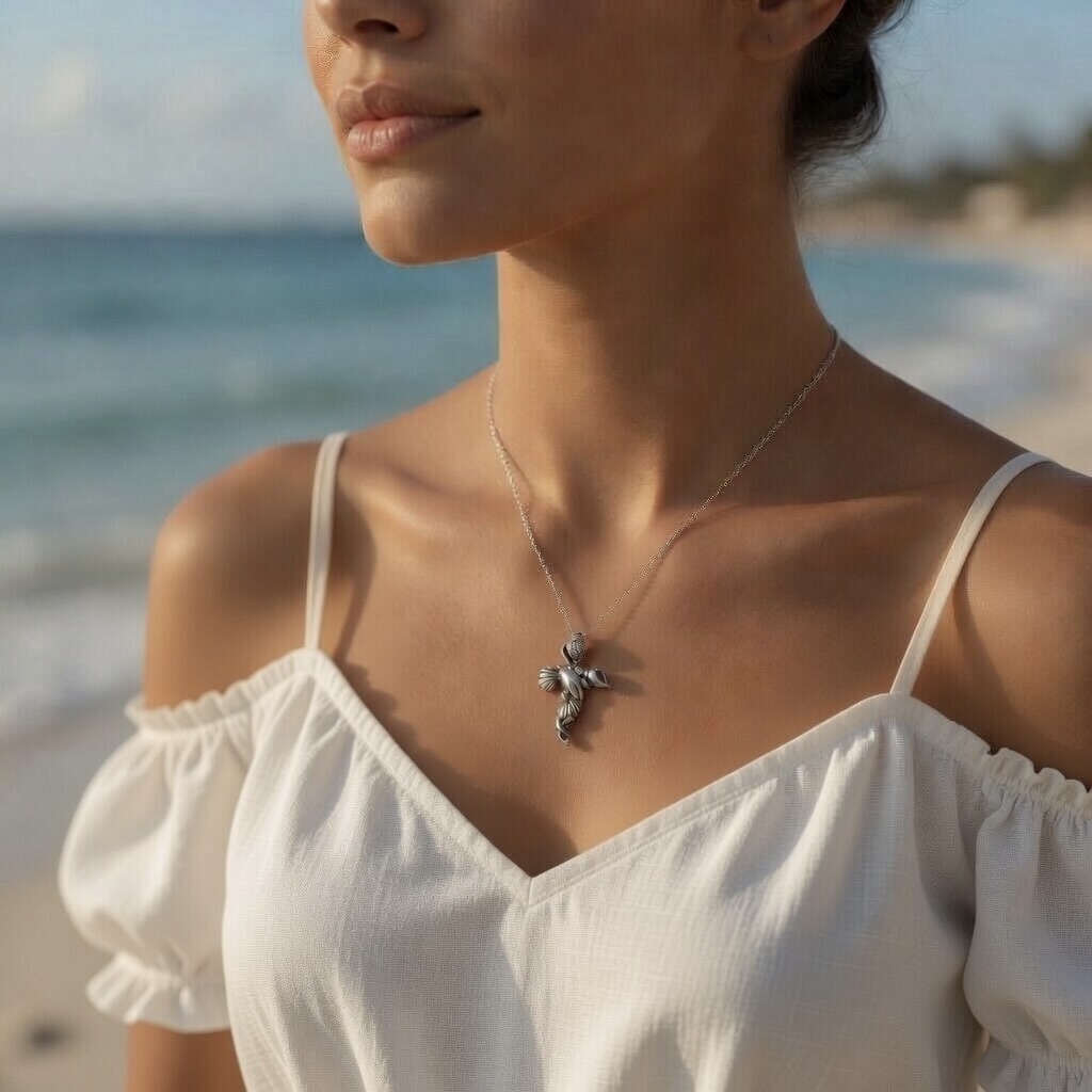 Sterling Silver 925 Seashell Cross Pendant “Ocean Faith” - Image 3