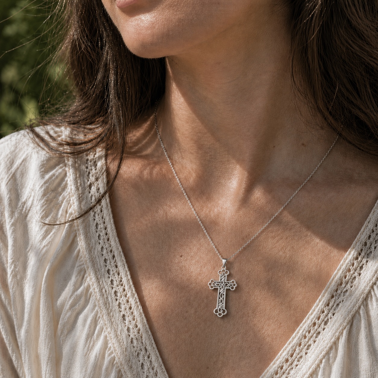 Sterling Silver 925 Cross Pendant "Lace" - Image 3