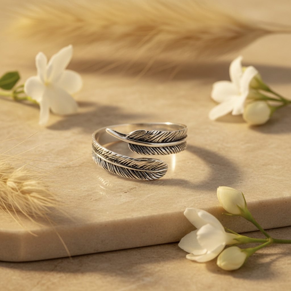 Sterling Silver 925 Leaf Wrap Band Ring Adjustable Sizes "Sylvia" - Image 2