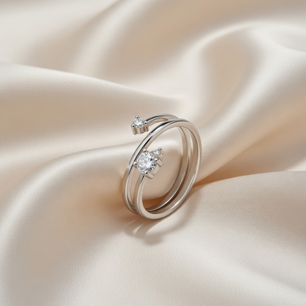 Sterling Silver 925 Adjustable CZ Gemstones Ring "Twyla" - Silver Image 2