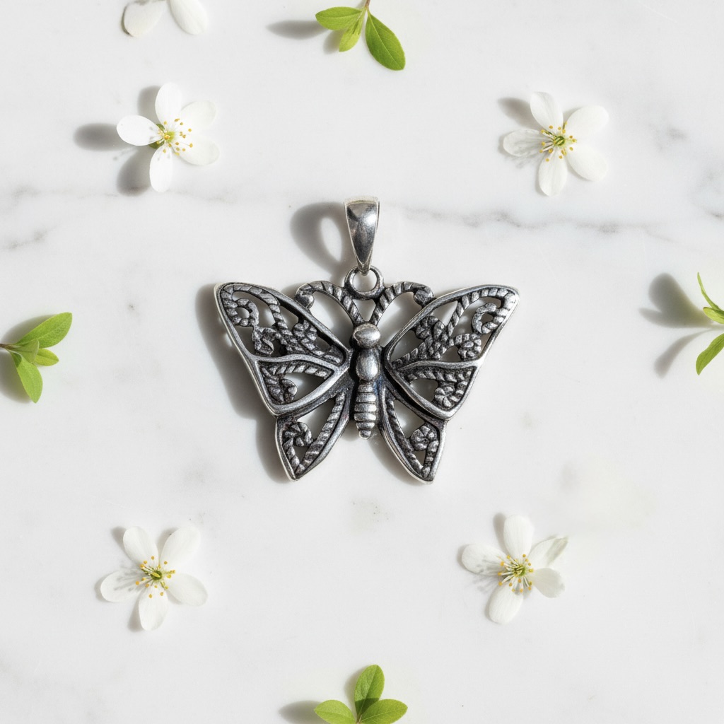 Sterling Silver 925 Butterfly Oxidised Pendant "Nova" - Image 2