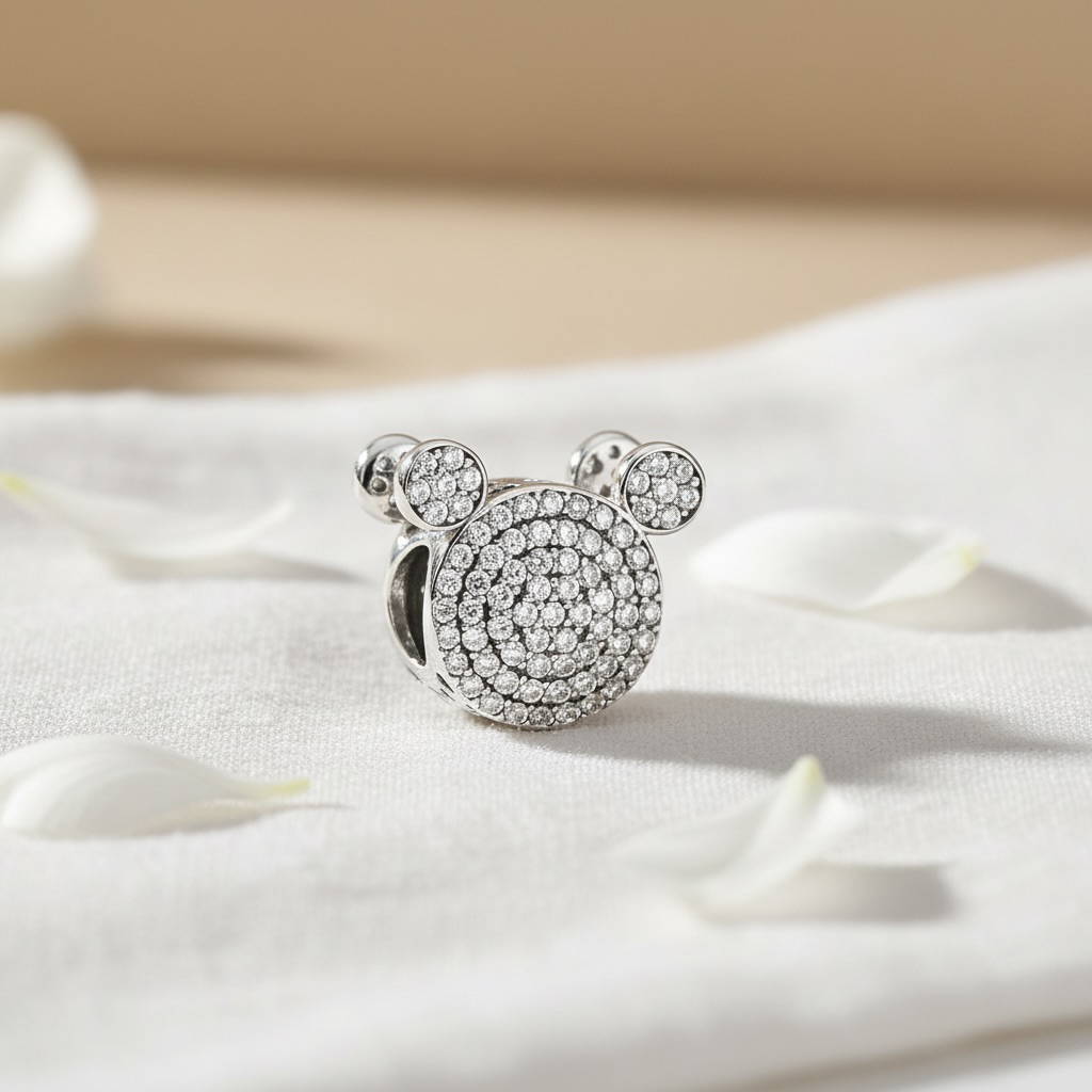 Sterling Silver 925 Sparkling Mouse Head Bracelet Charm "Mike" - Image 2