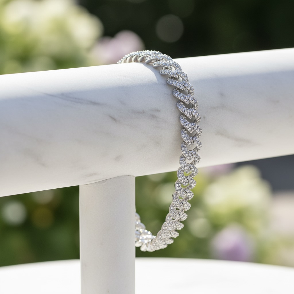 Sterling Silver 925 Iced Out CZ Cuban Link Bracelet "Catena" - Image 2