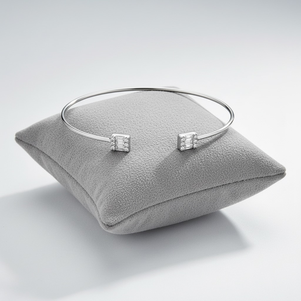 Sterling Silver 925 Open Bangle Bracelet with Sparkling CZ Gemstones “City Lights” - Image 2