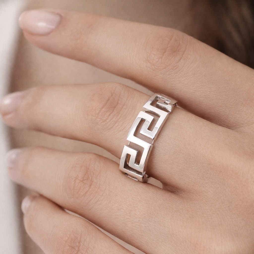 Sterling Silver 925 Greek Key Meander Band Ring "Elika" - Silver Image 2