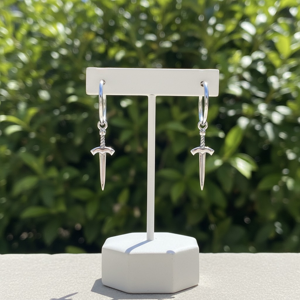 Sterling Silver 925 Sword Hoop Earrings “Valour” - Image 2