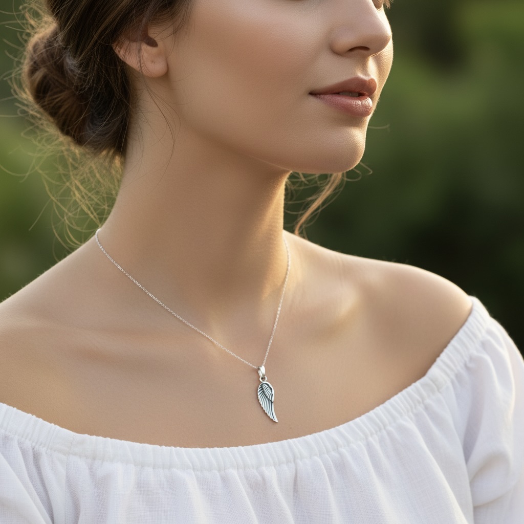 Sterling Silver 925 Single Angel Wing Pendant "Feather" - Image 3