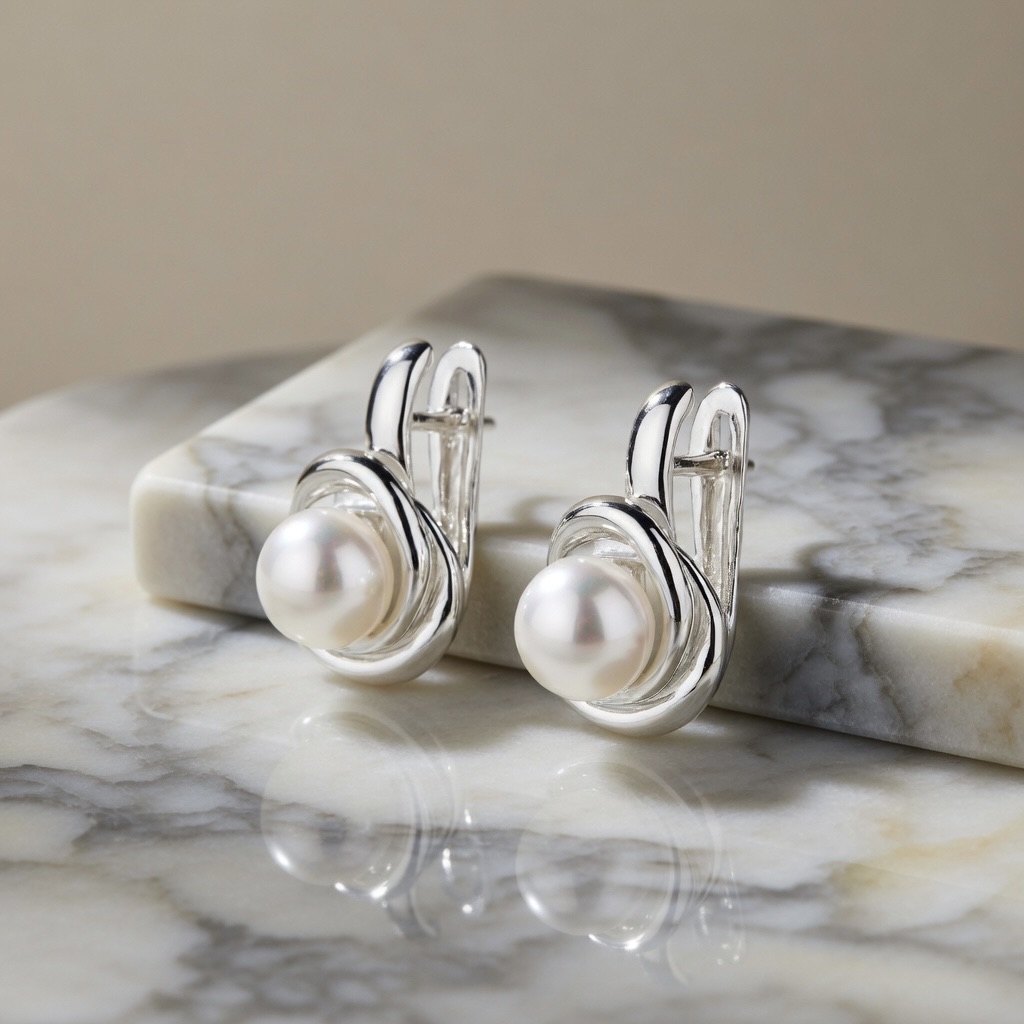 Sterling Silver 925 Freshwater Pearl Earrings “Twisted Grace” - Image 2