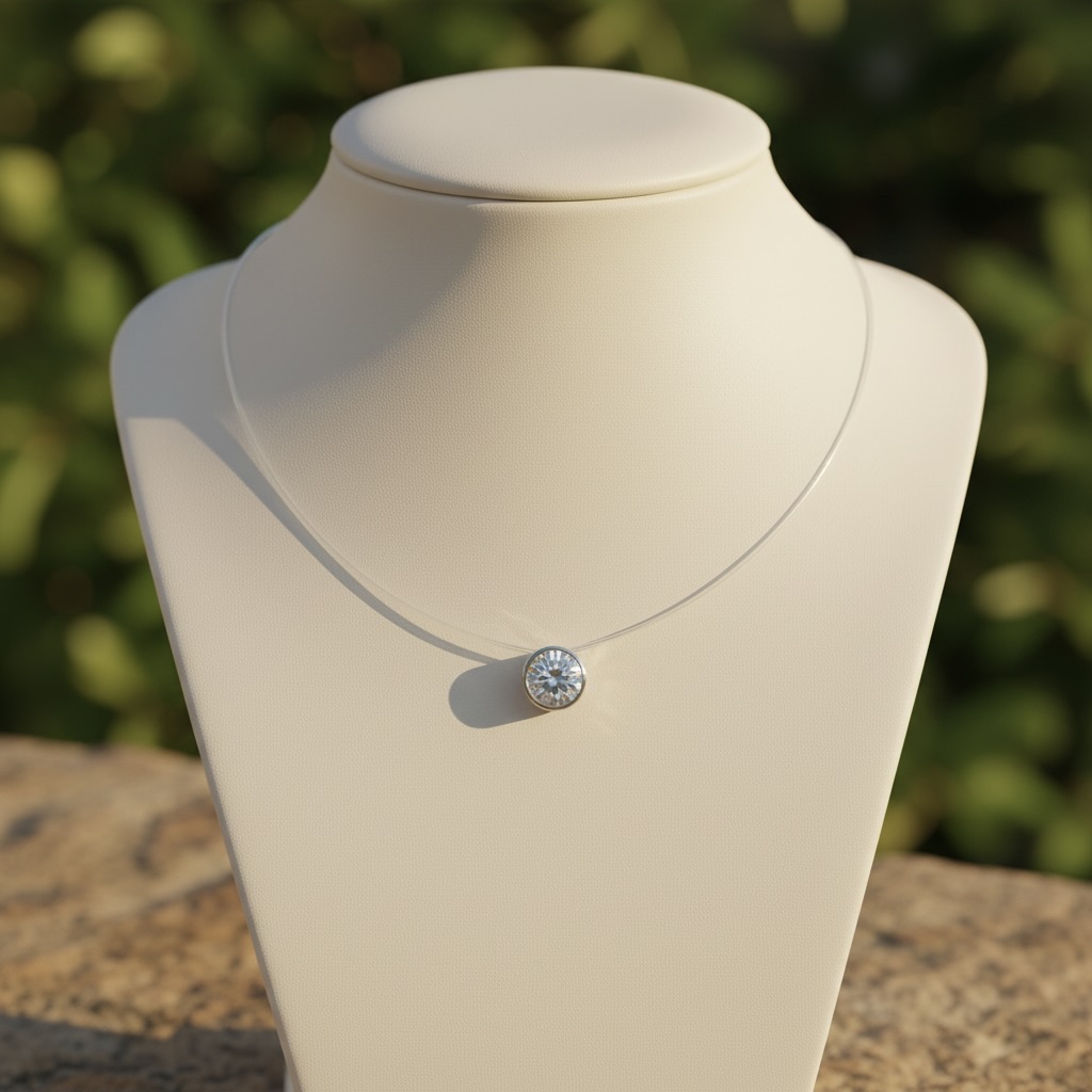 Sterling Silver 925 CZ Solitaire Cord Necklace "Lumière" - Image 2