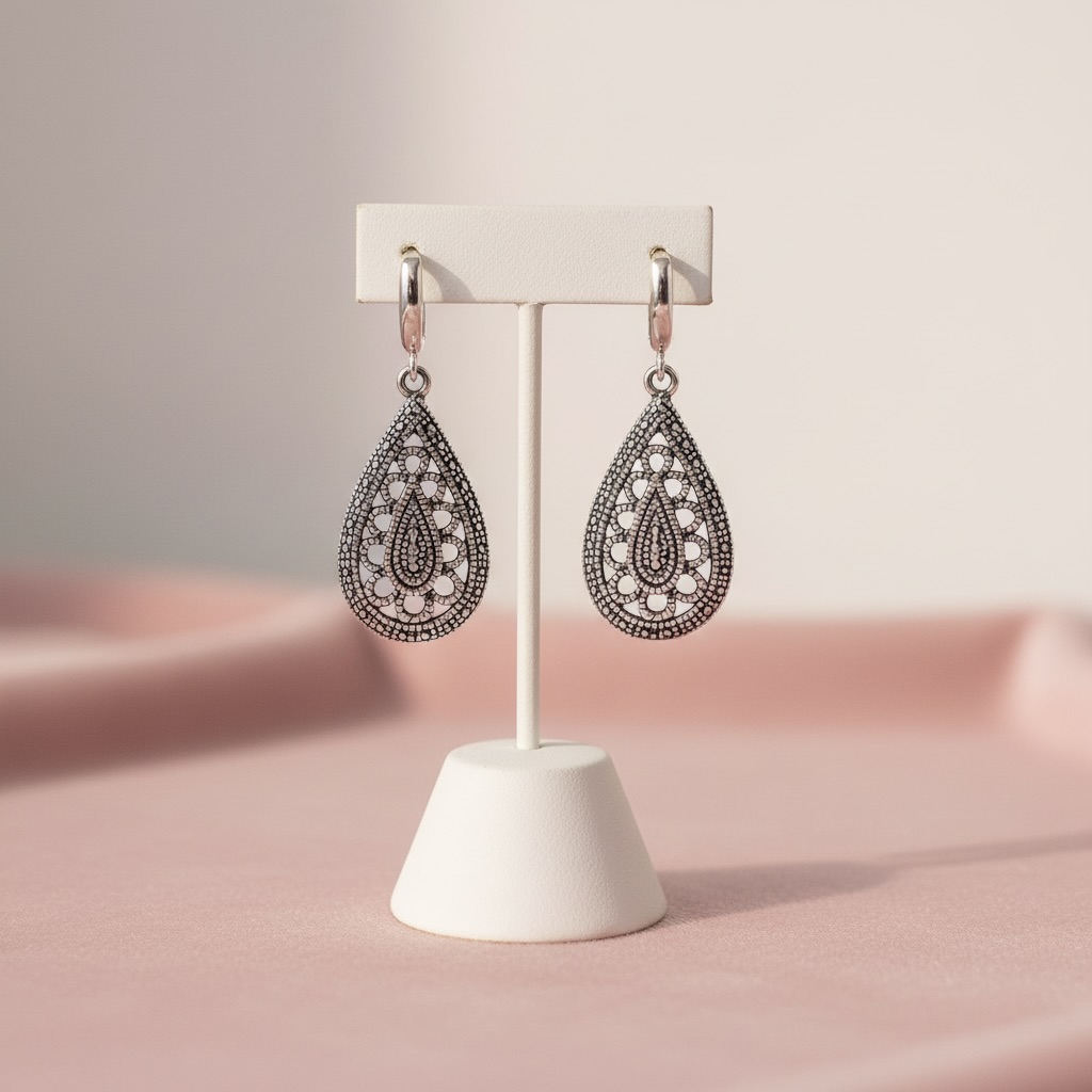 Sterling Silver 925 Drop Earrings "Lattice" - Image 2