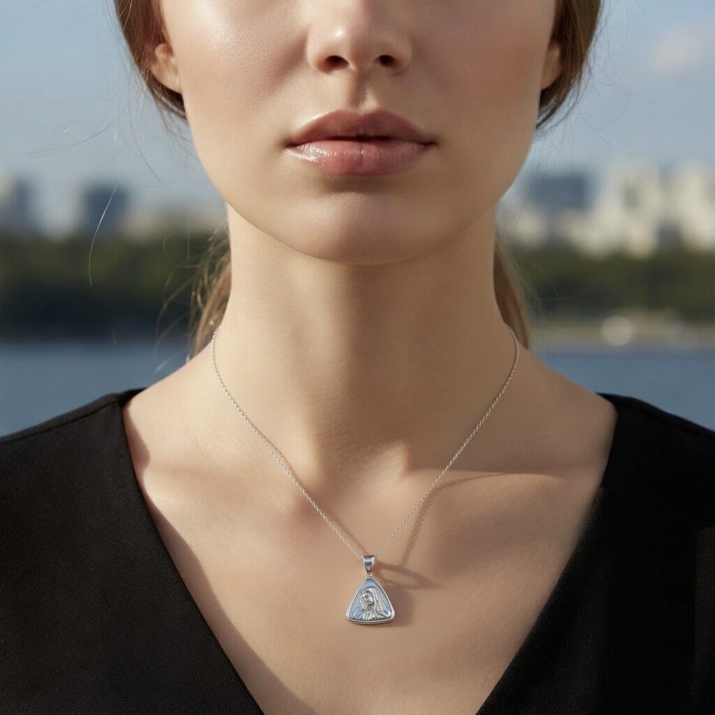Sterling Silver 925 Virgin Mary Religious Pendant “Graceful Triangle” - Image 4