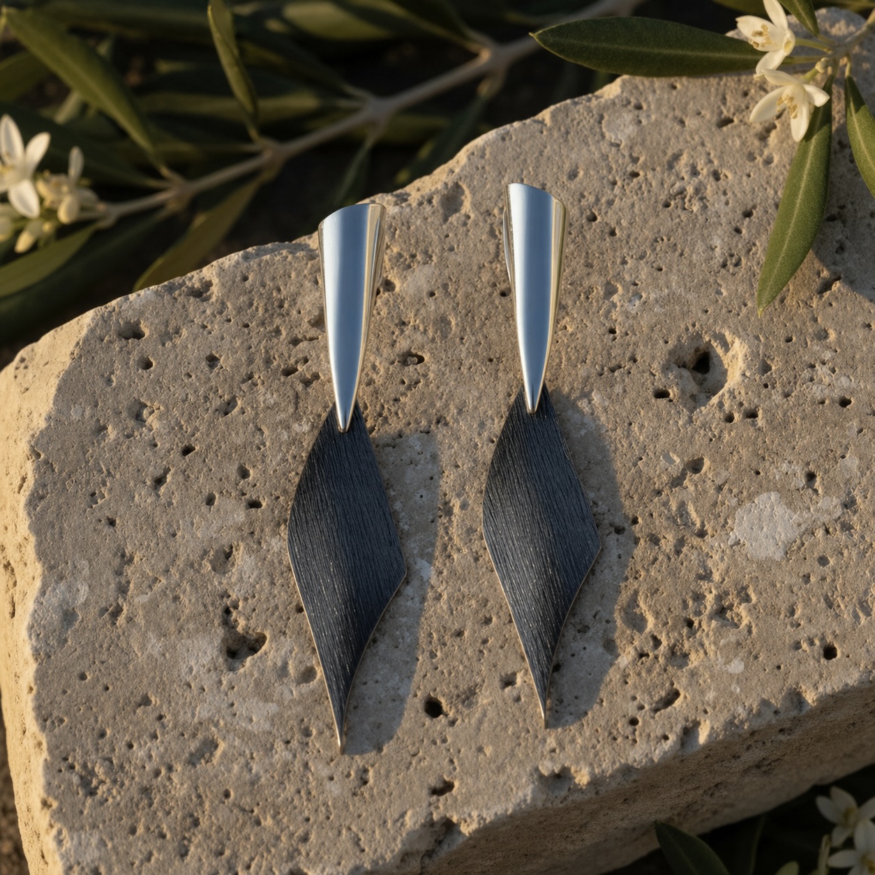 Sterling Silver 925 Dangle Drop Textured Oxidised Earrings "Callison" - Image 2