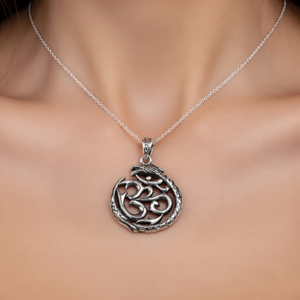 Sterling Silver 925 Om Pendant "Dragon Chant" - Silver Image 2