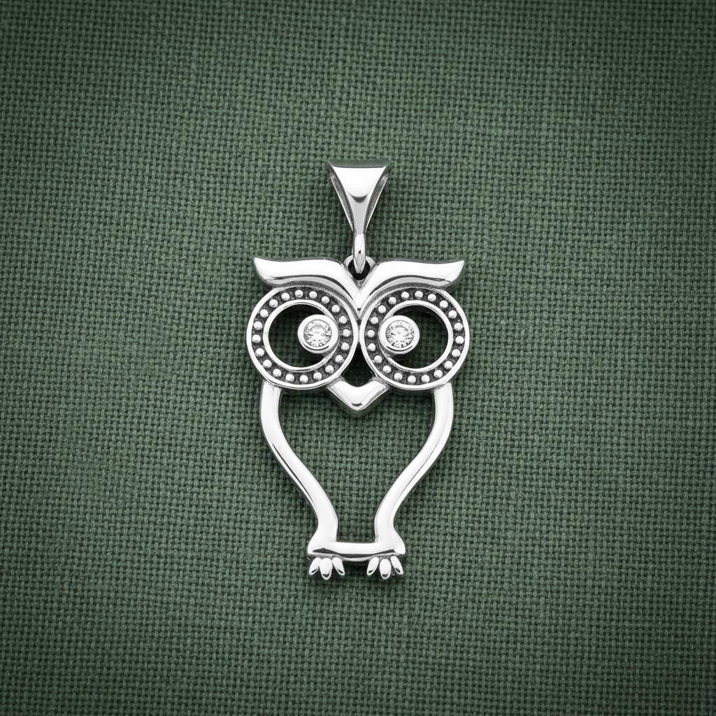 Sterling Silver 925 Owl CZ Pendant “Wise Eyes” - Image 2