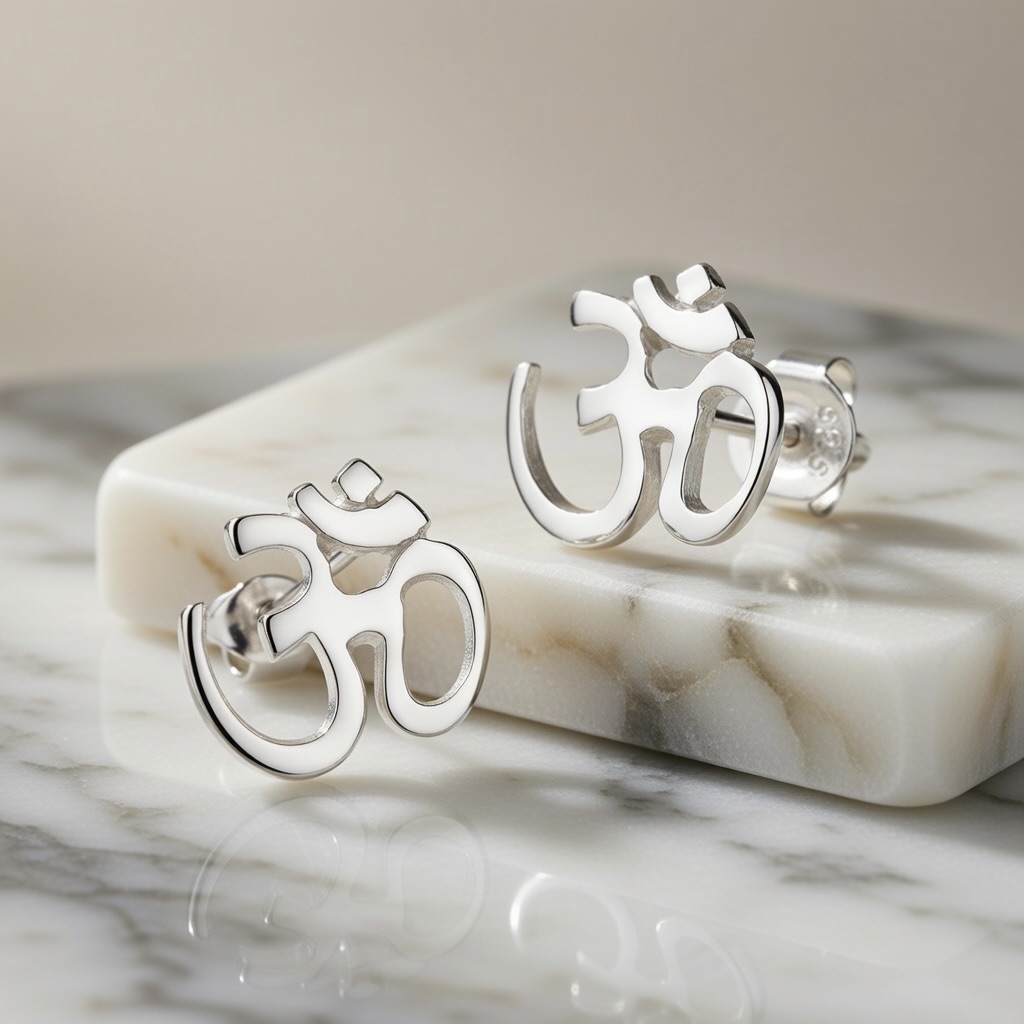 Sterling Silver 925 Om Stud Earrings "Inner Sound" - Image 2