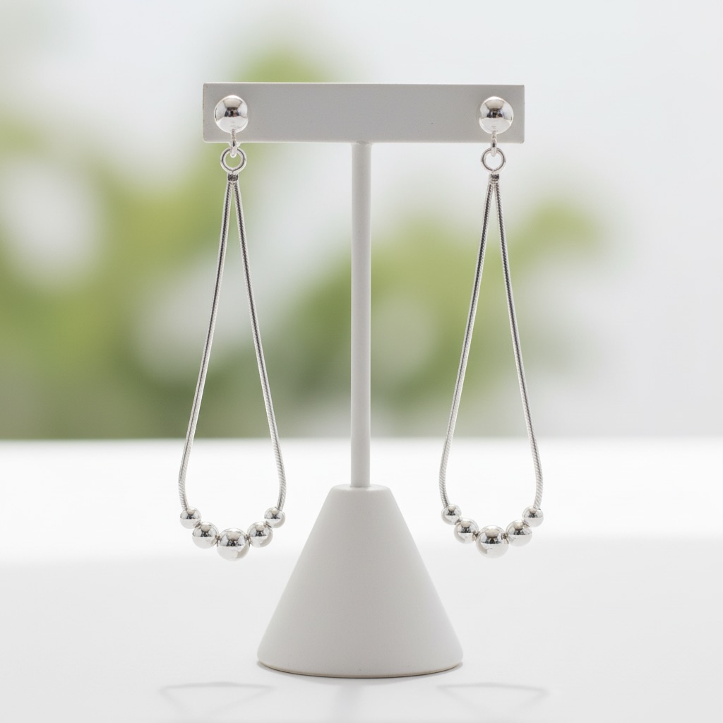 Sterling Silver 925 Bead Drop Dangle Stud Earrings "Cascade" - Image 2