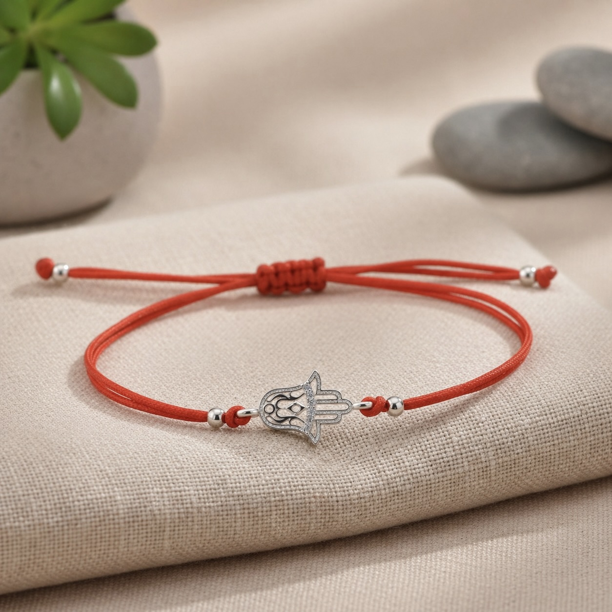 Red String Bracelet with Sterling Silver 925 Hamsa Charm “Blessed Hand” - Image 2