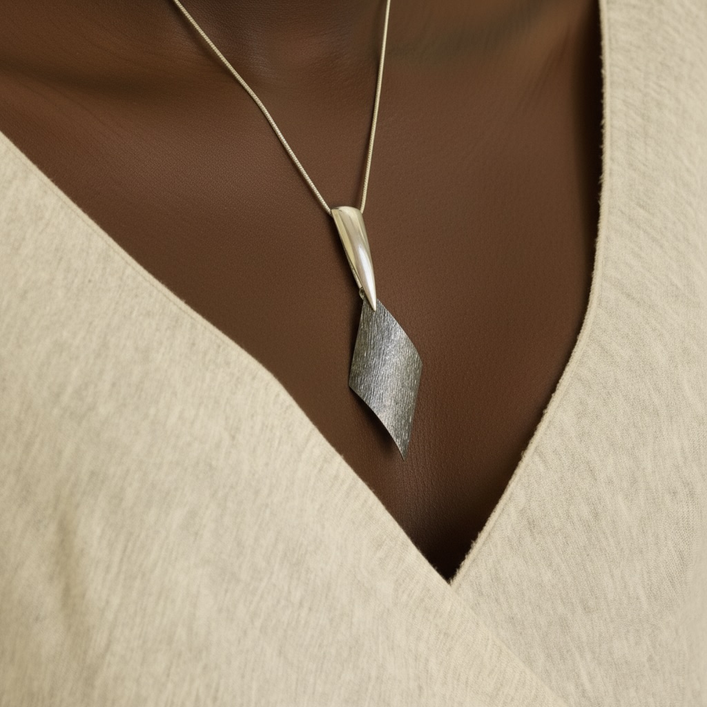 Sterling Silver 925 Textured Diamond Pendant "Callison" - Image 3