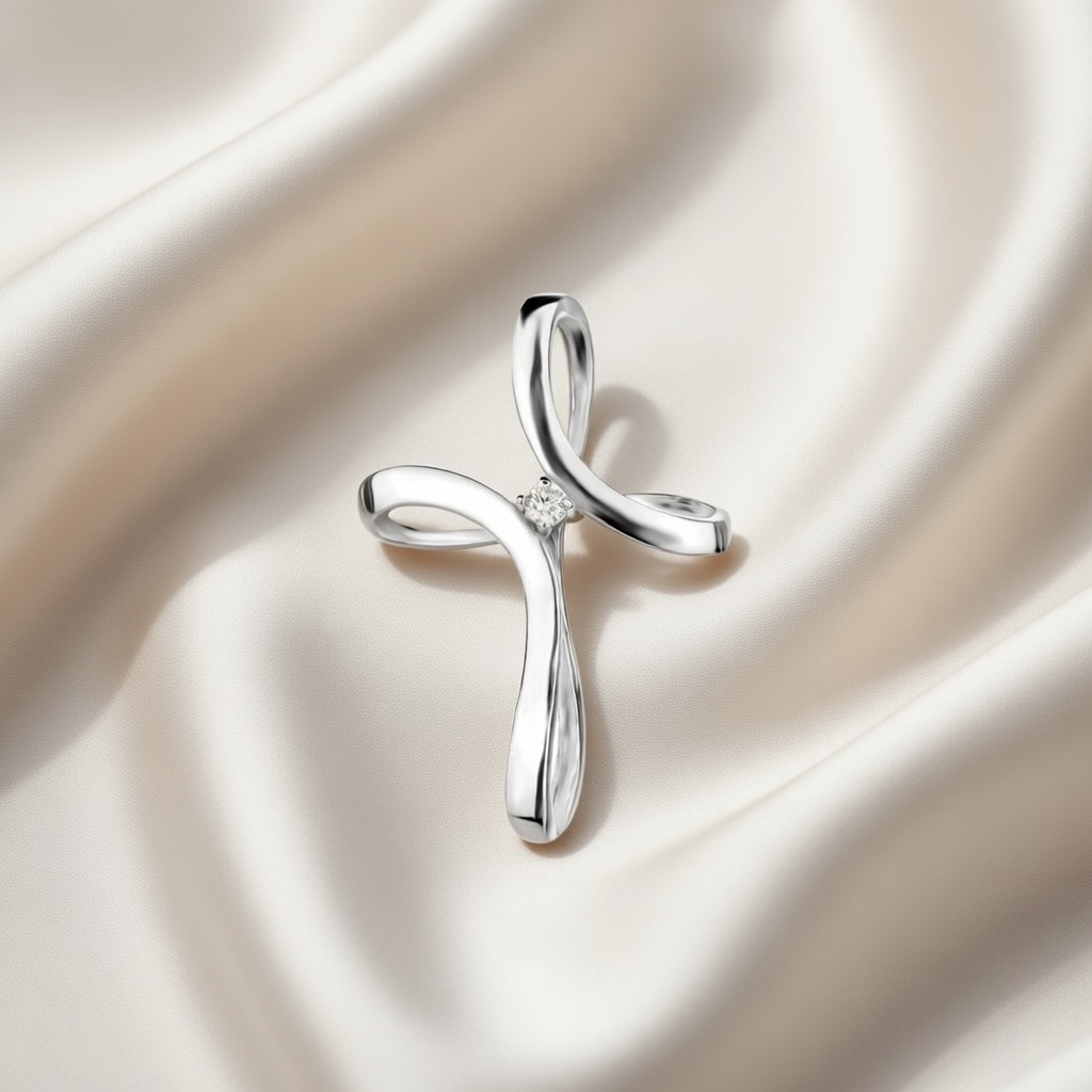 Sterling Silver 925 Cross CZ Pendant “Twist Light” - Image 2