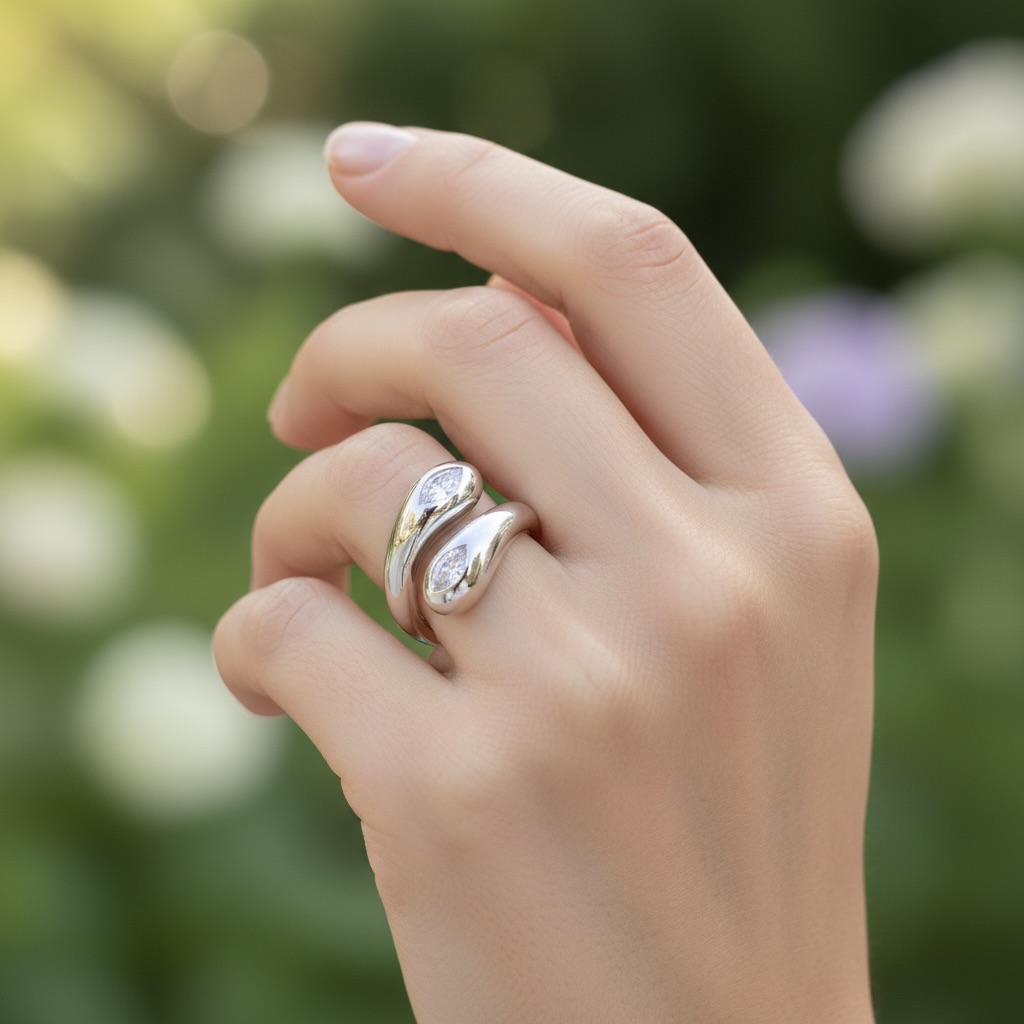 Sterling Silver 925 Marquise CZ Wave Ring "Allure" - Image 3