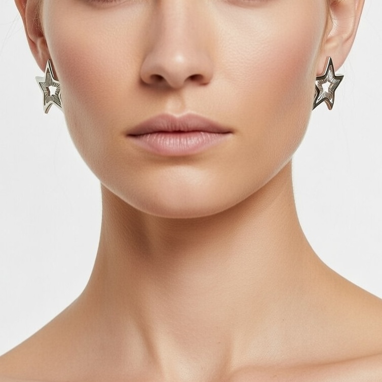 Sterling Silver 925 Double Star Earrings "Stellar" - Silver Image 2