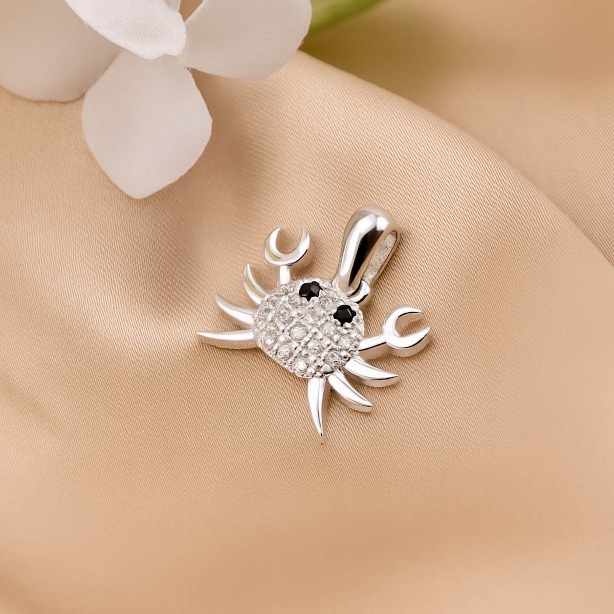 Sterling Silver 925 Crab CZ Pendant "Kani" - Silver Image 2