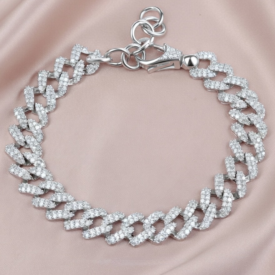 Sterling Silver 925 Iced Out CZ Cuban Link Bracelet "Catena" - Silver Image 2