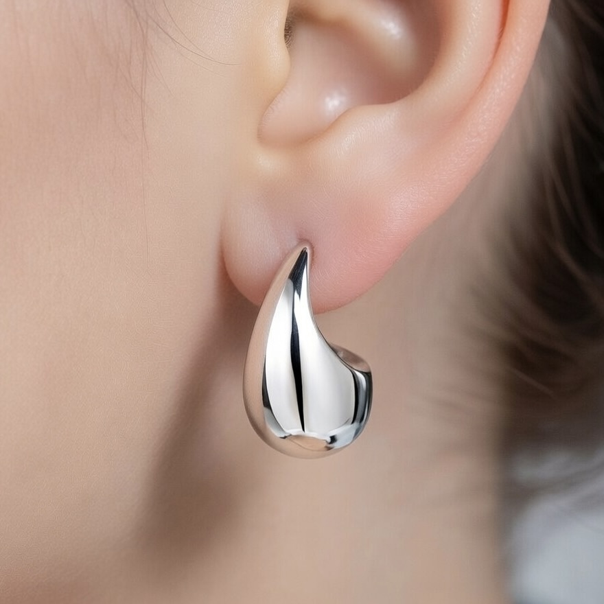 Sterling Silver 925 Teardrop Stud Earrings "Pebble" - Silver Image 3