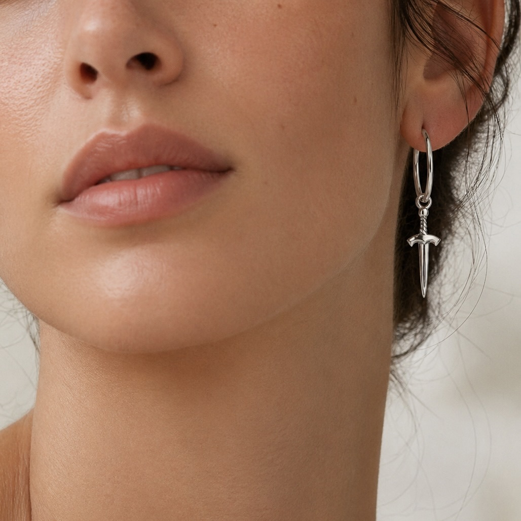 Sterling Silver 925 Sword Hoop Earrings “Valour” - Image 3