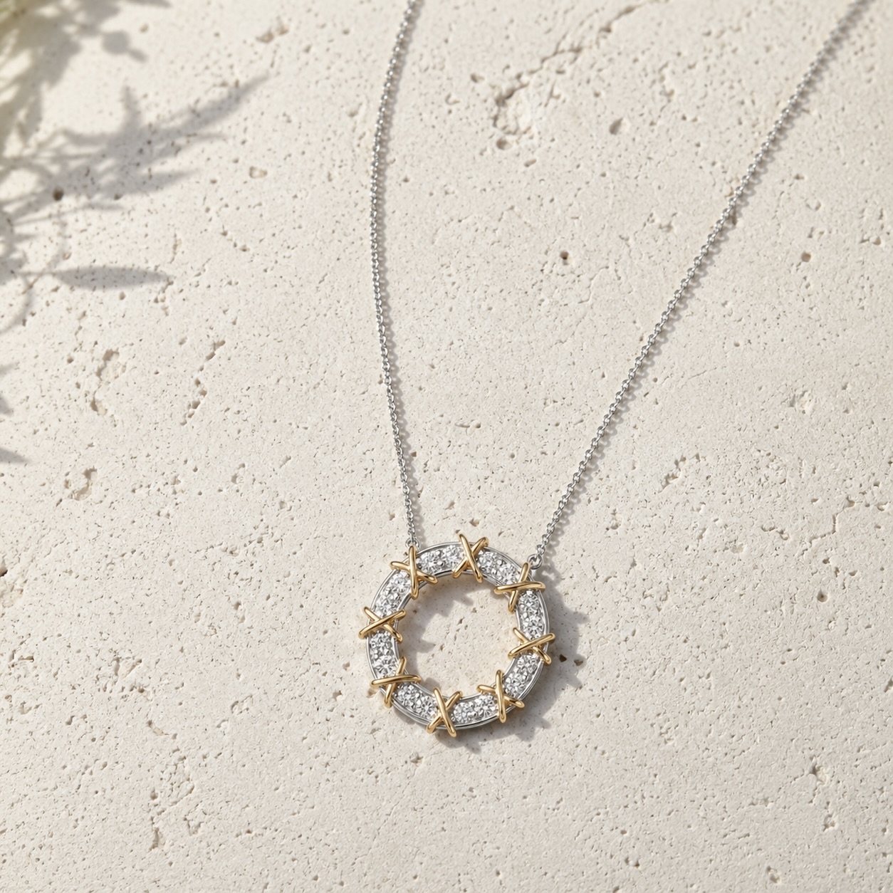 Yellow Gold Plated 925 Sterling Silver Pave CZ Open Round Pendant Necklace "Eternelle Belle" - Image 2