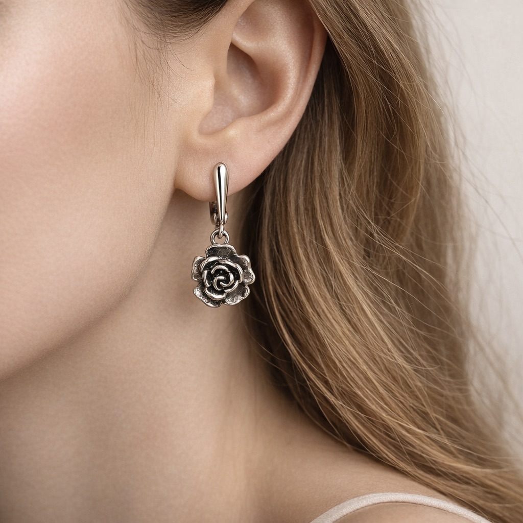 Sterling Silver 925 Rose Dangle Earrings "Dulce Rosa" - Image 3