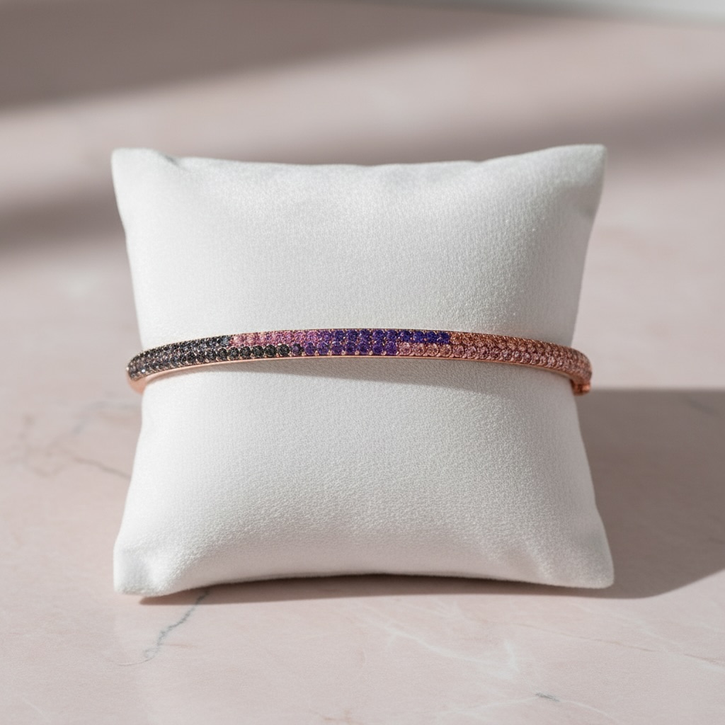 Sterling Silver 925 Rose Gold CZ Bangle Bracelet "Ombre" - Image 2