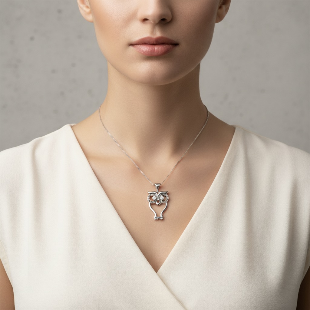 Sterling Silver 925 Owl CZ Pendant “Wise Eyes” - Image 3