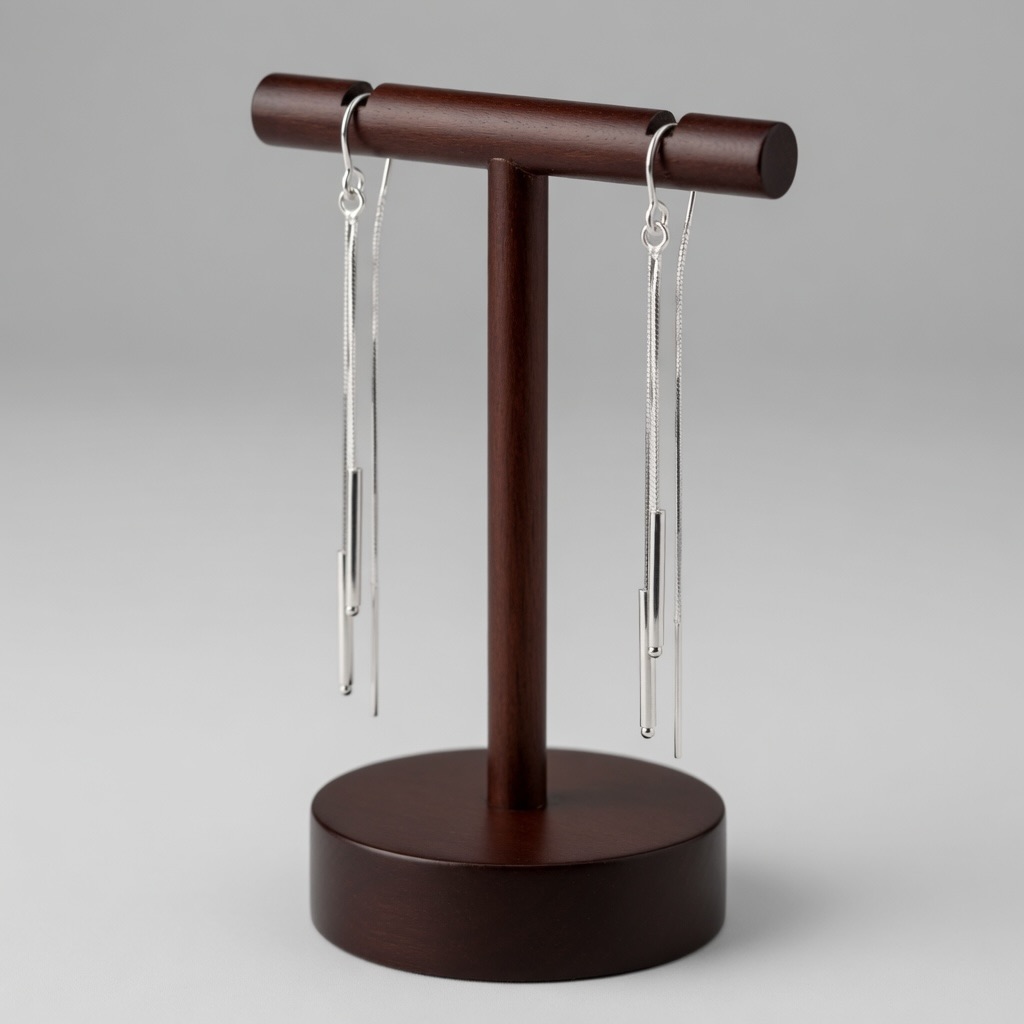 Sterling Silver 925 Minimalist Threader Chain Earrings "Parallel" - Image 2