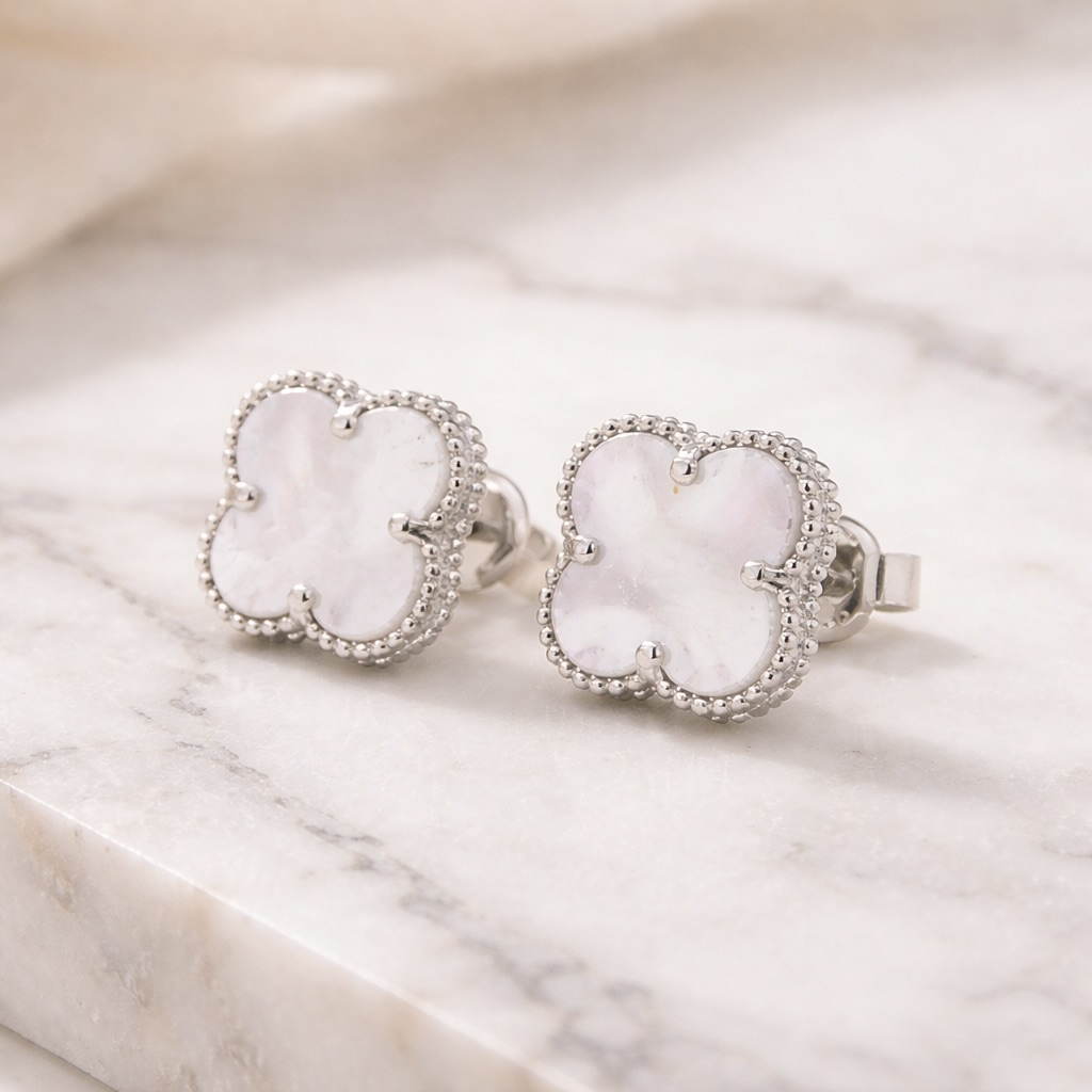 Sterling Silver 925 Four Leaf Clover Stud Earrings “Luminous” - Image 2