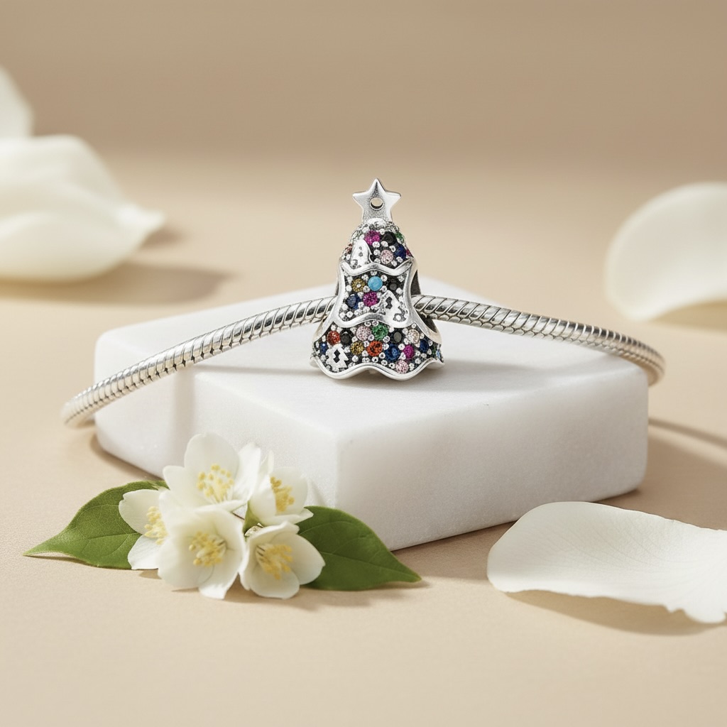 Sterling Silver 925 Colourful Christmas Tree Bracelet Charm “Noel” - Image 3