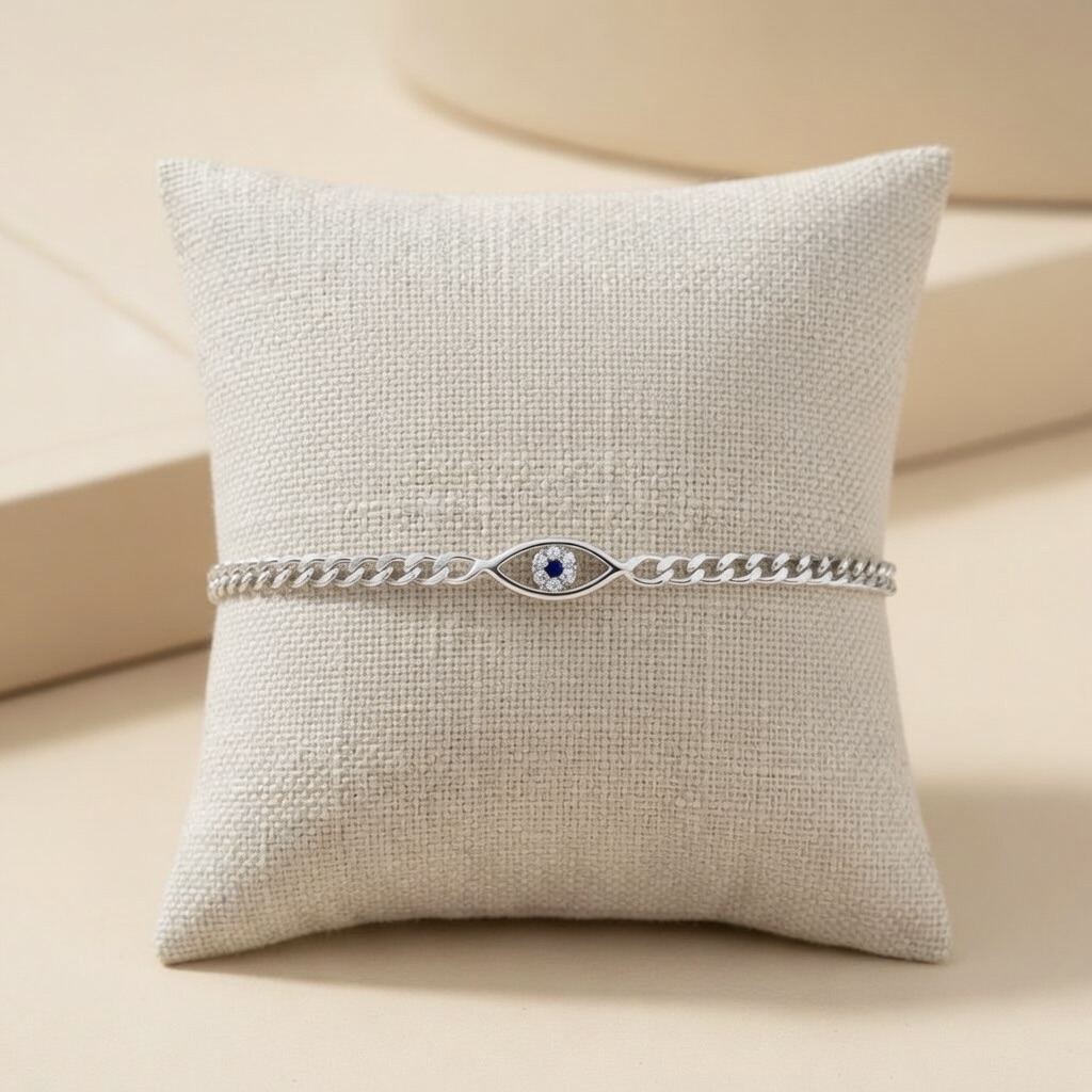 Sterling Silver 925 Evil Eye CZ Chain Bracelet "Evelyn" - Image 2