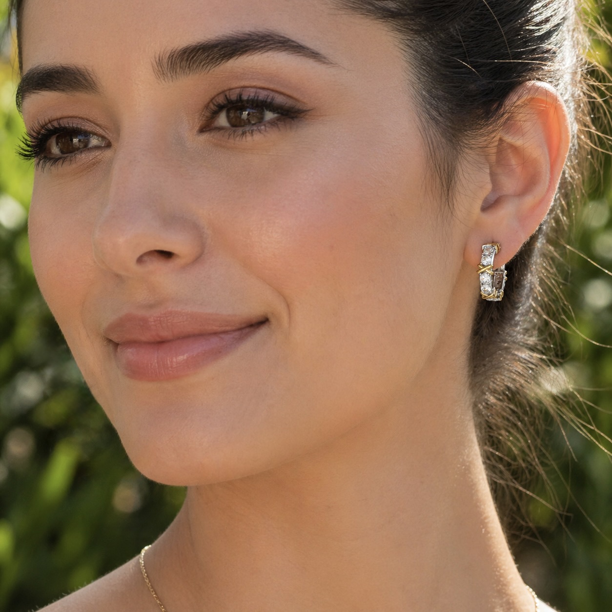 Sterling Silver 925 CZ Hoop Yellow Gold Plated Earrings "Belle" - Image 3
