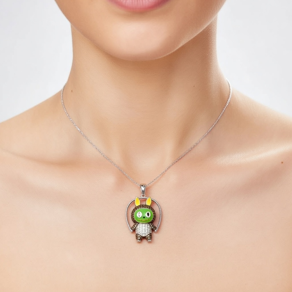 Sterling Silver 925 Labubu Necklace Pendant "Gwen" - Silver Image 2