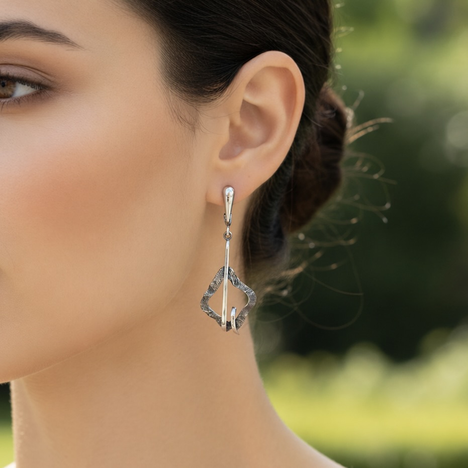 Sterling Silver 925 Dangle Drop Earrings "Abstract Harmony" - Image 3