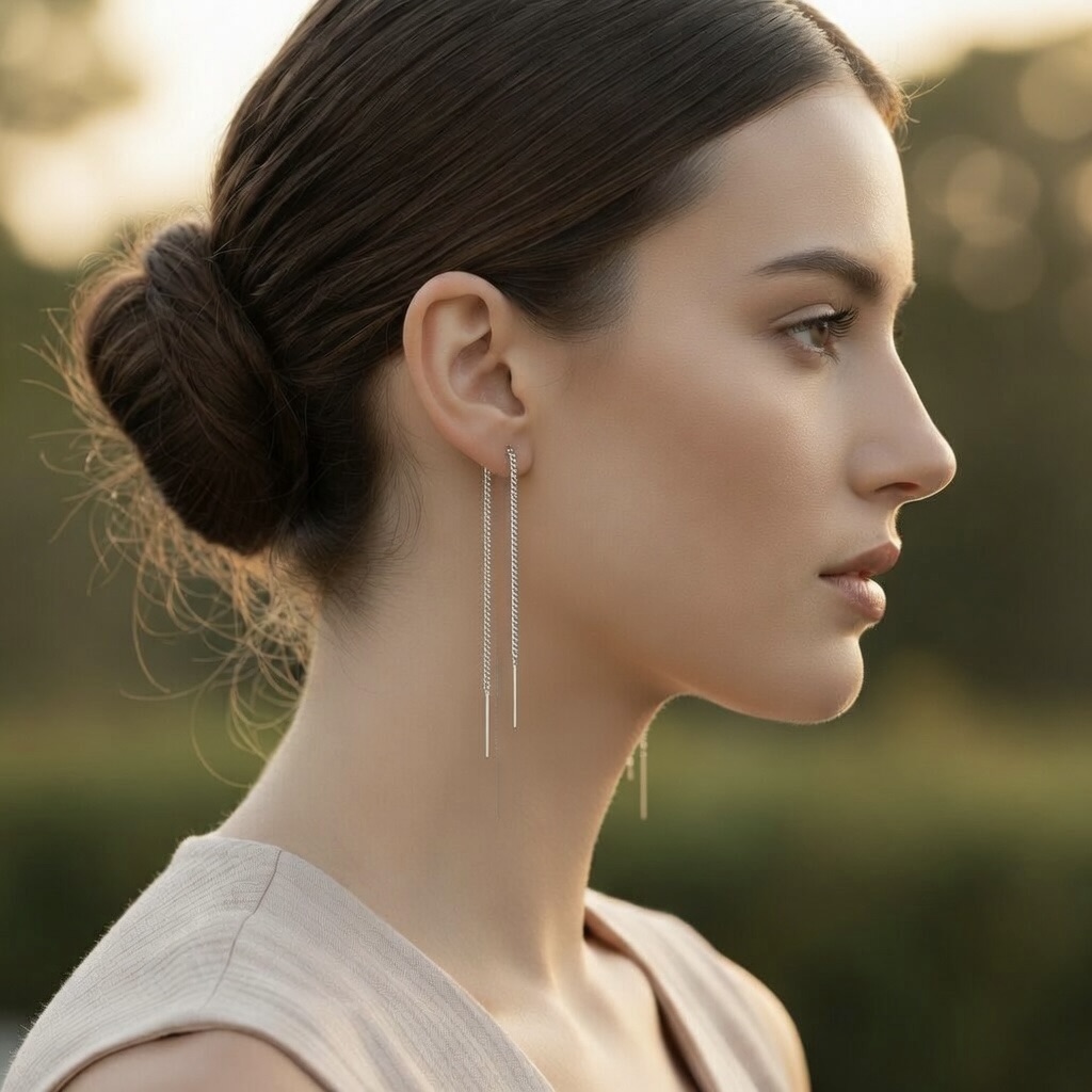 Sterling Silver 925 Threader Chain Earrings "Gravity" - Image 3