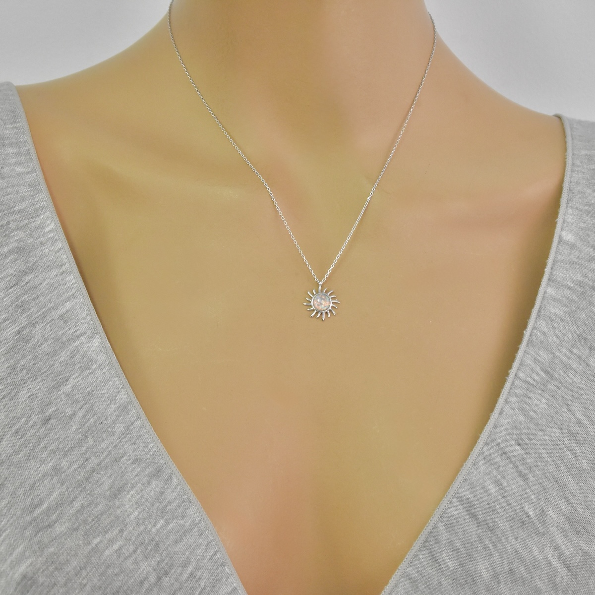 Sterling Silver 925 Moonstone Sun Charm Necklace Pendant "Alexia" - Silver Image 3