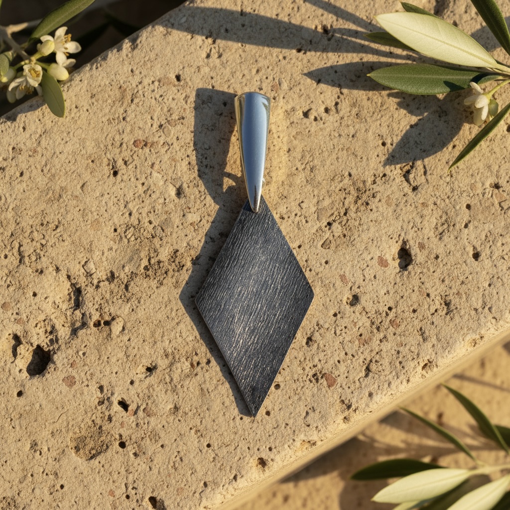 Sterling Silver 925 Textured Diamond Pendant "Callison" - Image 2