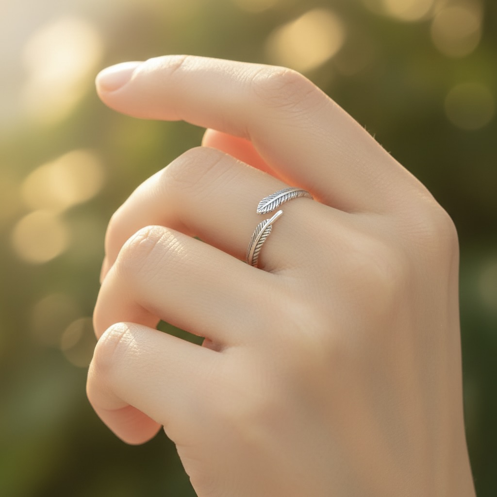 Sterling Silver 925 Leaf Wrap Band Ring Adjustable Sizes "Sylvia" - Image 3