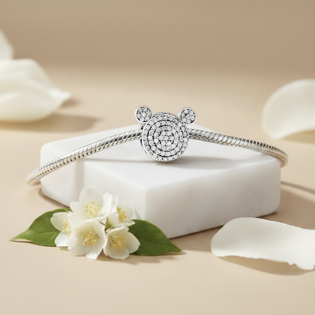 Sterling Silver 925 Sparkling Mouse Head Bracelet Charm "Mike" - Image 3