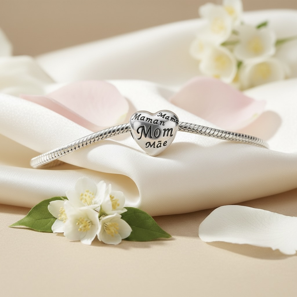 Sterling Silver 925 Heart Bracelet Bead Charm "Mum" - Image 3