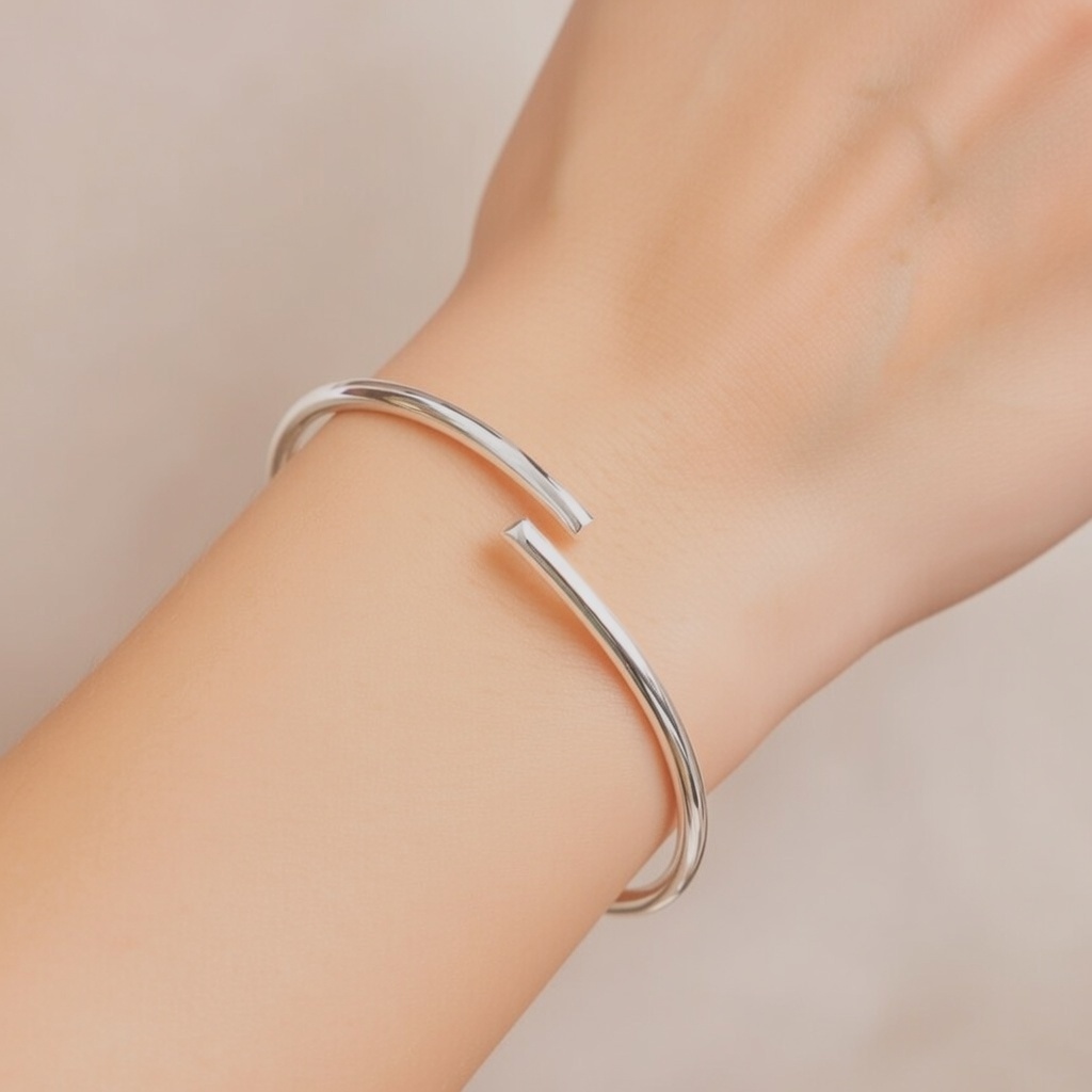 Sterling Silver 925 Minimalist Open Cuff Bracelet "Essentials" - Silver Image 4